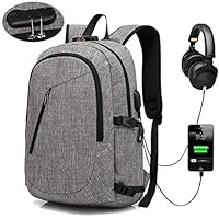 XQXA Laptop Backpack,College School Bag with USB Charging Port and Headphone Jack Water Resistant School Rucksack 15.6 Inch PC Computer Backpack Bags for Business,Work,Travel Rucksack Bookbag Grey