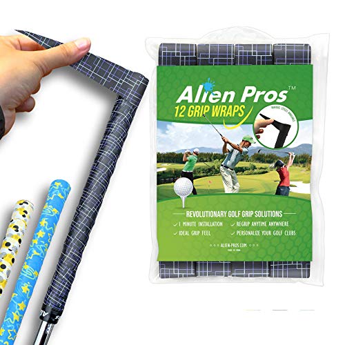 Alien Pros Golf Grip Wrapping Tapes (12-Pack) - Innovative Golf Club Grip Solution - Enjoy a Fresh New Grip Feel in Less Than 1 Minute (12-Pack, Black Puzzles)