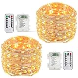 Tomshine Copper String Lights 8 Modes 32.8foot Fairy Lights with Remote Control Waterproof Brightness Adjustable Battery Powered Operated Warm White for Halloween Home Party (2 Pack)