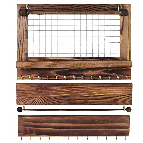 Supla Set of 3 Rustic Hanging Jewelry Organizer Jewelry Hanger Wall Mounted Jewelry Holder Necklace Bracelet Rings Hook Racks Bracelet Rod Earring Bar Display Jewelry Shelf Organizer - Thumbnail 2