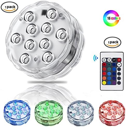 Submersible LED Light, LEShop 10 LED RGB Waterproof Battery Powered Lights with IR Remote Controller for Aquarium, Vase Base, Pond, Swimming Pool, Garden, Party, Weeding, Christmas, Halloween (1)