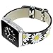 YOSWAN Bracelet for Apple Watch, National Black White Floral Printed Leather Watch Band 38mm 42mm Strap for Apple Watch Flower Design Wrist Watch Bracelet (Chrysanthemum Black, 38mm)