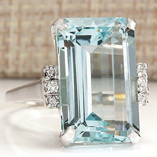 Syhonic Fashion Women 925 Silver Aquamarine Gemstone Ring Wedding Jewelry Ring Gift Size 7