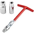QWORK Spark Plug Socket Wrench, Universal,T-handle, 6mm (5/8") & 21mm (13/16") Remover Installer