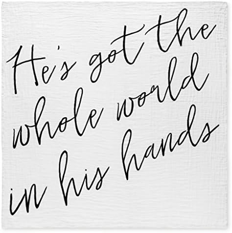 Inspirational Quote 100% Cotton Organic Baby Swaddle (Hes Got the Whole World in His Hands)