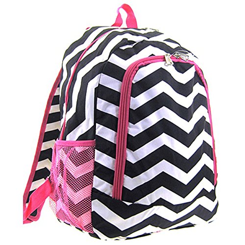 Chevron Print School Backpack Bookbag (Pink Trim Black White)