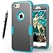 E LV Full Body Shock Absorption Hybrid Armor Protection Defender Case for Apple iPhone 6S / 6 Bundle with Stylus and Microfiber Cleaning Cloth - Grey/Turquoise