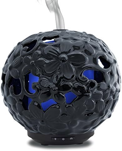 FLOWER | Black Ceramic Aromatherapy Essential Oil Diffuser | Cool Mist Ultrasonic Humidifier | 165ml Capacity &amp; Safety Auto-Shut Off Feature