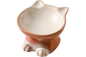 Nihow Elevated Cat/Dog Bowls: 5 Inch Ceramic Raised Cat Food & Water Bowl Set for Protecting Pet's Spine - Feeding & Watering Supplies for Pets - Elegant Brown (4.5 OZ /1 PC)