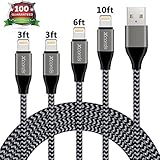 Xcords iPhone Charging Cable, 4Pack (3FT+3FT+ 6FT +10FT )Nylon Braided iPhone charger Lightning Cord Compatible with iPhone X/ 8/8 Plus, iPhone7/7 Plus/6/6 Plus /5/5s/SE, iPod Nano (Black)