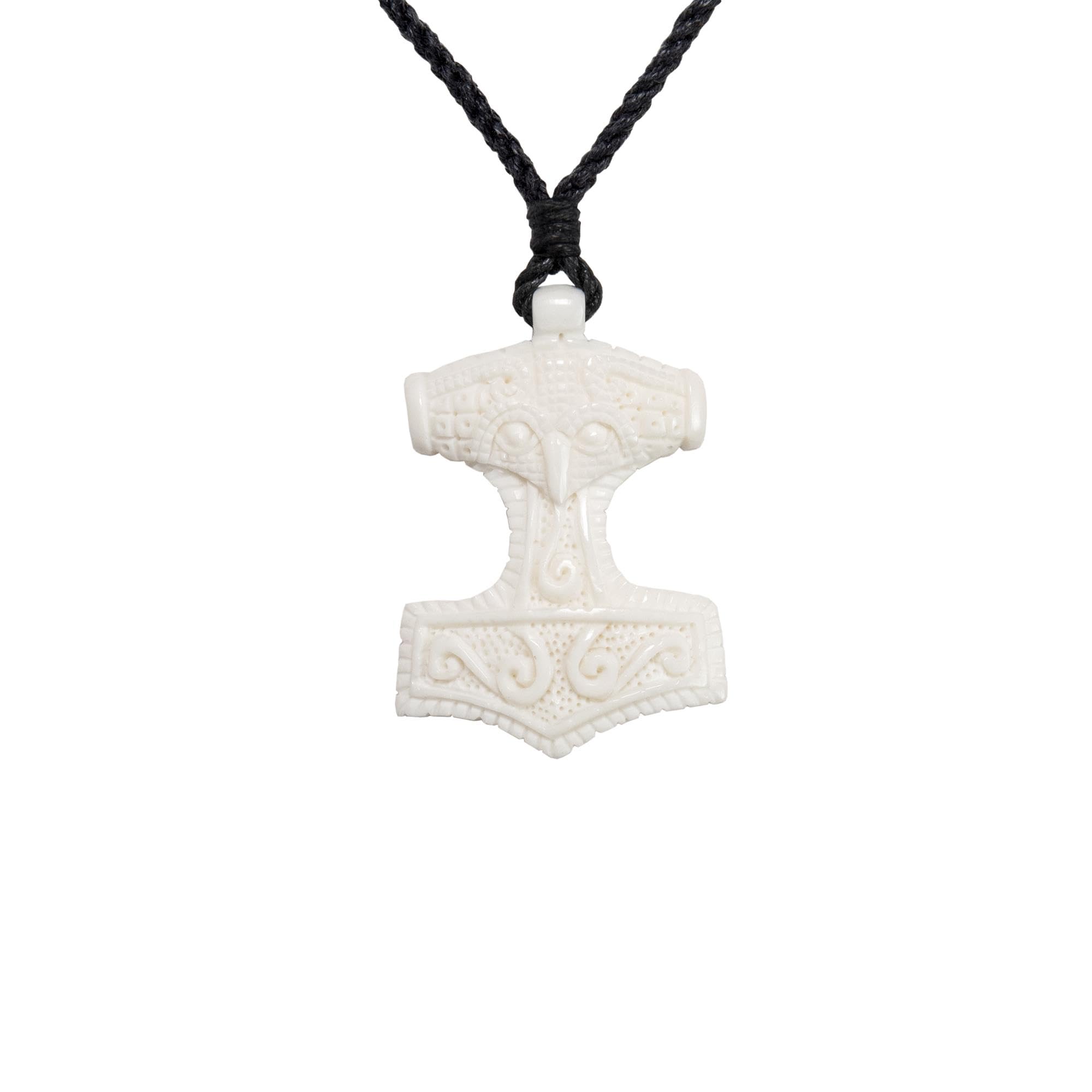 81stgeneration Hand Carved Bone Engraved Thor's Hammer Necklace for Men - Norse Mythology God Amulet Pendant - Spiritual Gifts for Women - Gothic Jewellery Viking Gifts - Mjolnir Men's Necklaces