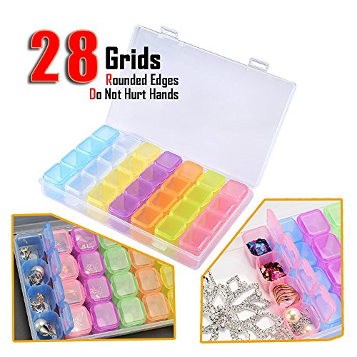 2 Pack 28 Grids Colorful Diamond Painting Box, Diamond Embroidery Box, Storage Case for Diamond Painting Rhinestone Accessories for DIY Craft, Mosaic Kits, Diamond Stones Dividers Box Organizer