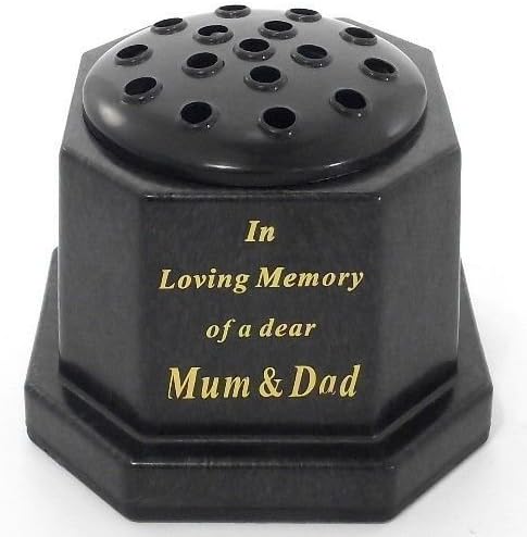 Black topped In loving memory of a dear Mum and Dad memorial pot/grave vase
