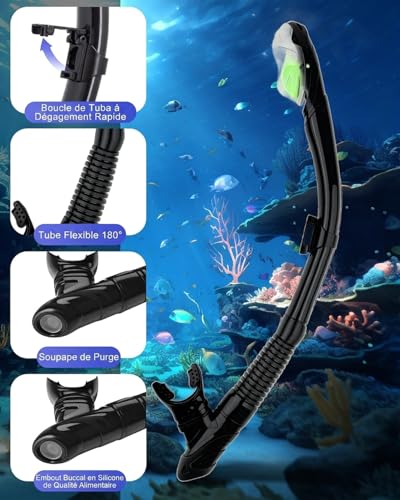 Hingue Diving Mask with 180° Panoramic Vision, Anti-Fog and Anti-Leak Adult Snorkel Mask with HD Tempered Glass, Adjustable Snorkeling Snorkel for Swimming, Diving and Snorkeling