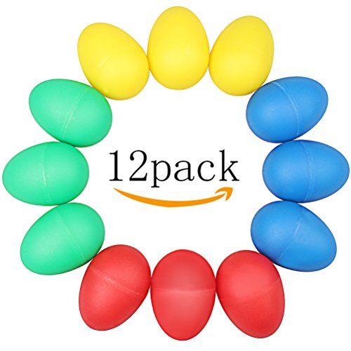 Color Scissor 12 Pieces Plastic Egg Shakers Set Percussion Musical Egg For Kids Children Toys, 4 Color Assorted