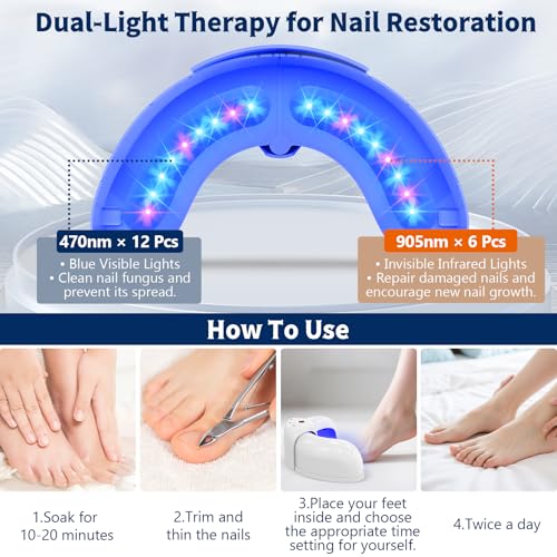 Fungal Nail Treatment Device for Toenails & Fingernails, LED Light Therapy for Discolored & Thick Nails, Adjustable Timer, Multi-Nail Design, Easy Home Use-Pure White