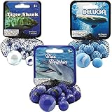 Mega Marbles 3 Pack - Blue Dolphin, Tiger Shark, & Beluga Game Nets - Includes 1 Shooter Marble & 24 Player Marbles Per Net