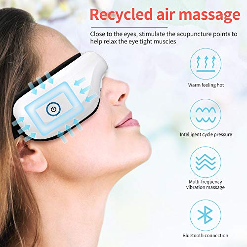 Bromose Wireless Foldable Rechargeable Eye Massager，Intelligent Mode One-Click Operation Eye Massager,Wireless Bluetooth Music Therapy Stress Relief for Eye Care Best Gift