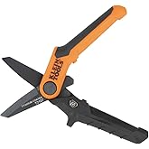 Klein Tools T2107 Titanium Coated Utility Scissors, Compact, Stainless Steel Shears, Serrated Blades, Cuts Heavy-Duty Materials, 7-Inch