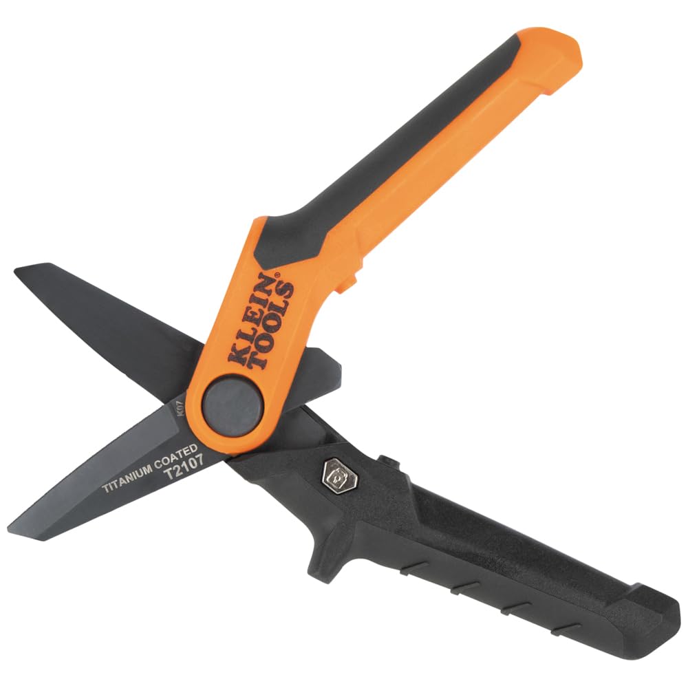 Photo 1 of Klein Tools T2107 Titanium Coated Utility Scissors, Compact, Stainless Steel Shears, Serrated Blades, Cuts Heavy-Duty Materials, 7-Inch