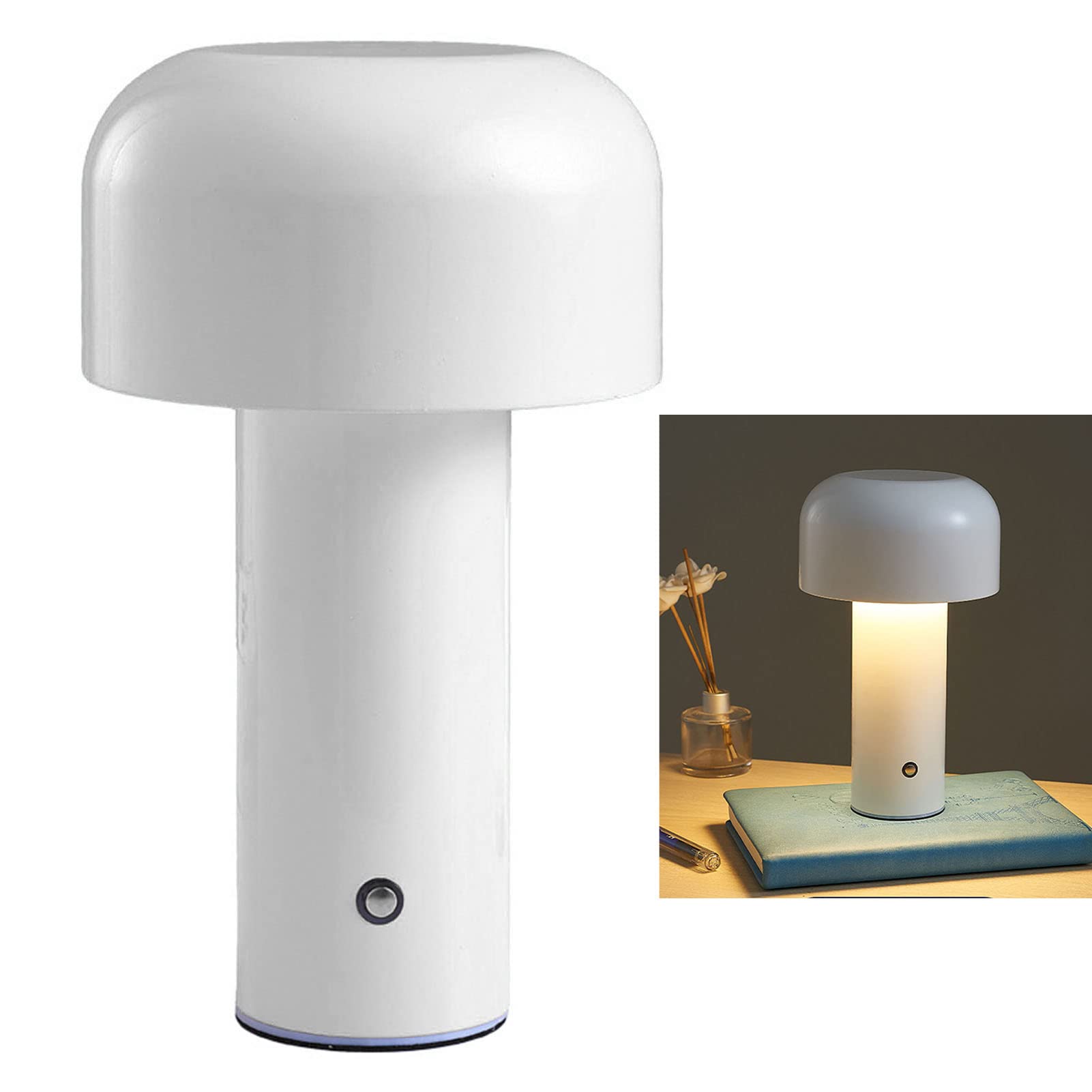 Tnfeeon Mushroom Lamp, Mushroom Light Decor Table Lamp Girls Bedside Lamp Three Colors Rechargeable for Home Bedroom (White)