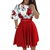 CHICME Women's Summer 2 Piece Outfits Floral Waist Shirred Crop Top and A Line Mini Skirt Set Dressy Casual Outfits