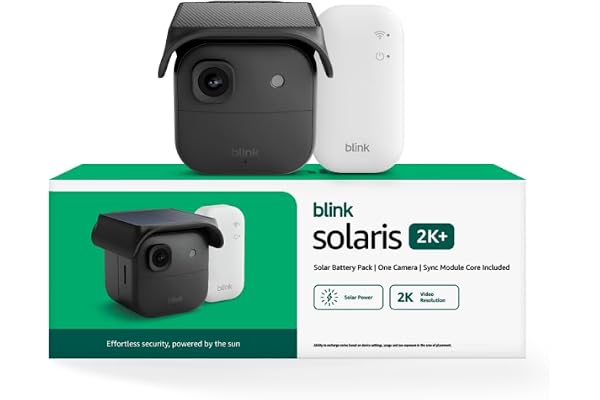 Blink Solaris 2K+ (newest model) â€” Solar-powered battery smart security camera, wireless fixed solar panel, 2K video, Sync Module Included â€” 1 camera system (Black)