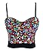 Charmian Women's Colorful Rhinestone Push Up Bra Clubwear Party Bustier Crop Top Valentines Bra Top Black Medium
