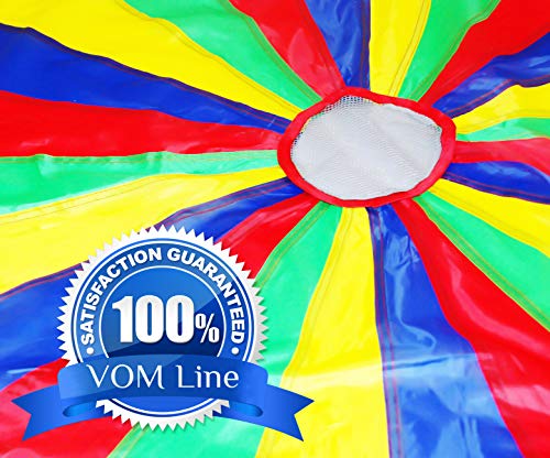 VOMLine Play Parachute for Kids with Smudge Resistant-Handles, Proper Selection of Matching Colors On The Basis of Experimental Color Testing, with High-Grade Stitching (20 ft. 24 Handles) - Thumbnail 2
