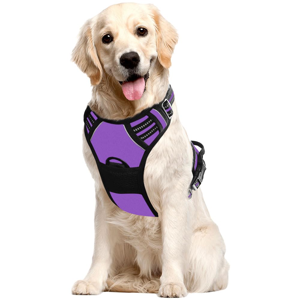 Voarge Dog Harness Large Dog No Pull Pet Harness with 2 Leash Clips, Reflective Strips, No-Choke with Easy Control Handle for Training or Walking, Medium Large Dog Vest Harness, Purple, S