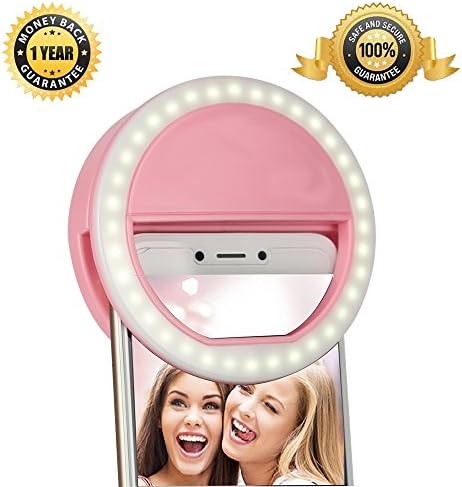 Selfie Lights [Upgraded Version], Leadpo Selfie Light Ring 3-Level Brightness 36 LED for iPhone Samsung Galaxy Sony, Motorola and Other Smart Phones; Clips on Night Ring Fill Light (Pink-2)