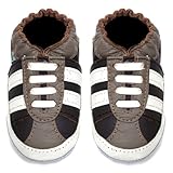 Momo Baby Infant/Toddler Striped Sneaker Brown Soft Sole Leather Shoes - 0-6 Months/1-2.5 M US Infant