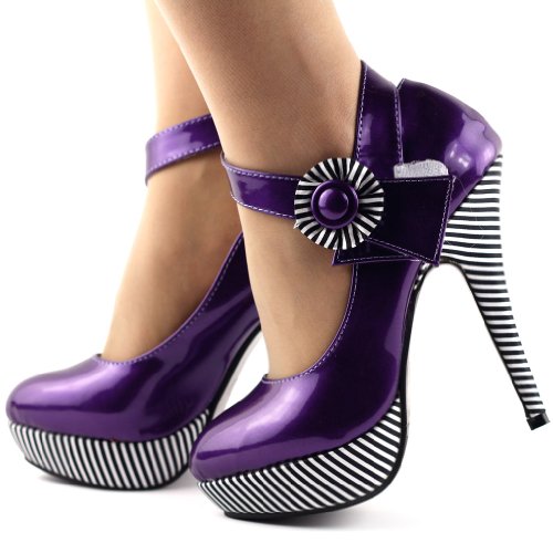 SHOW-STORY-Sexy-Flower-Ankle-Strap-Stripe-Stiletto-Platform-Pumps-ShoesLF30404