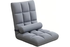 Folding Sofa Chair with Back Support Pillow, Gaming Chair with 5 Adjustable Position Meditation Chair for Reading, Watching T