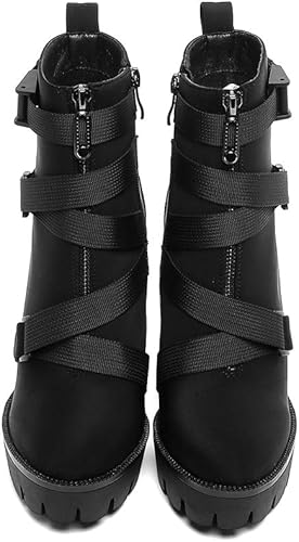 cairo black lycra buckle platform ankle boots