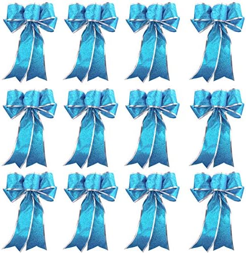 Bows & Ribbons - Worldoor 12 Pieces Glitter Christmas Bows Christmas Wreath Bow Christmas Tree Ornaments Bows for Christmas Party Decoration (Turquoise Blue)
