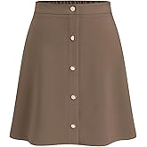 CIDER Knee Length Skirts for Women Button Front A-Line Elastic Mid Waist Solid Casual Basic Midi Skirt Fall Trendy