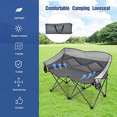 Goplus Loveseat Camping Chair, Double Folding Chair for Adults Couples