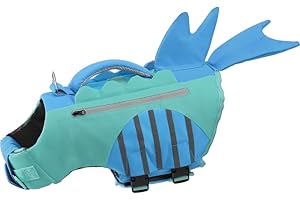 EMUST Dog Floating Vest, Shark Life Jacket, Pockets Design Small Dog Vests with Pockets, Lifesaver for Swimming Boating Water, Blue, S