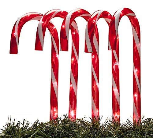 Set of 5 Candy Cane Light-up Electric Driveway Markers Holiday Decorations