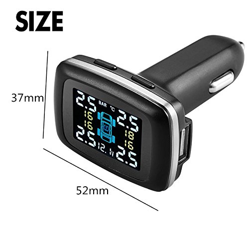 CarBest Tire Pressure Monitoring System, Wireless TPMS with 4 External Sensors, Cigarette Lighter Plug LCD Display with Tire Pressure, Temperature Gauge and Battery Voltage, DIY