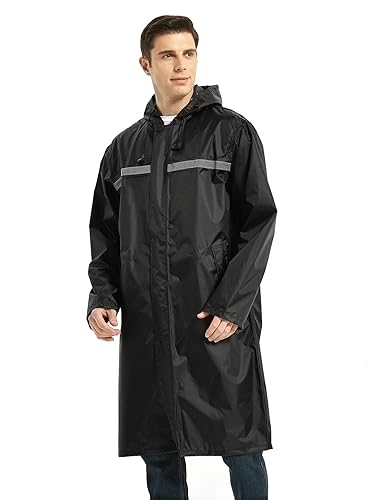 AIMLYXEE Mens Long Rain Jacket Hooded Rain Poncho Emergency