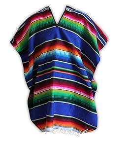 Del Mex (TM) Mexican Serape Poncho Pancho Adult Costume (Blue)