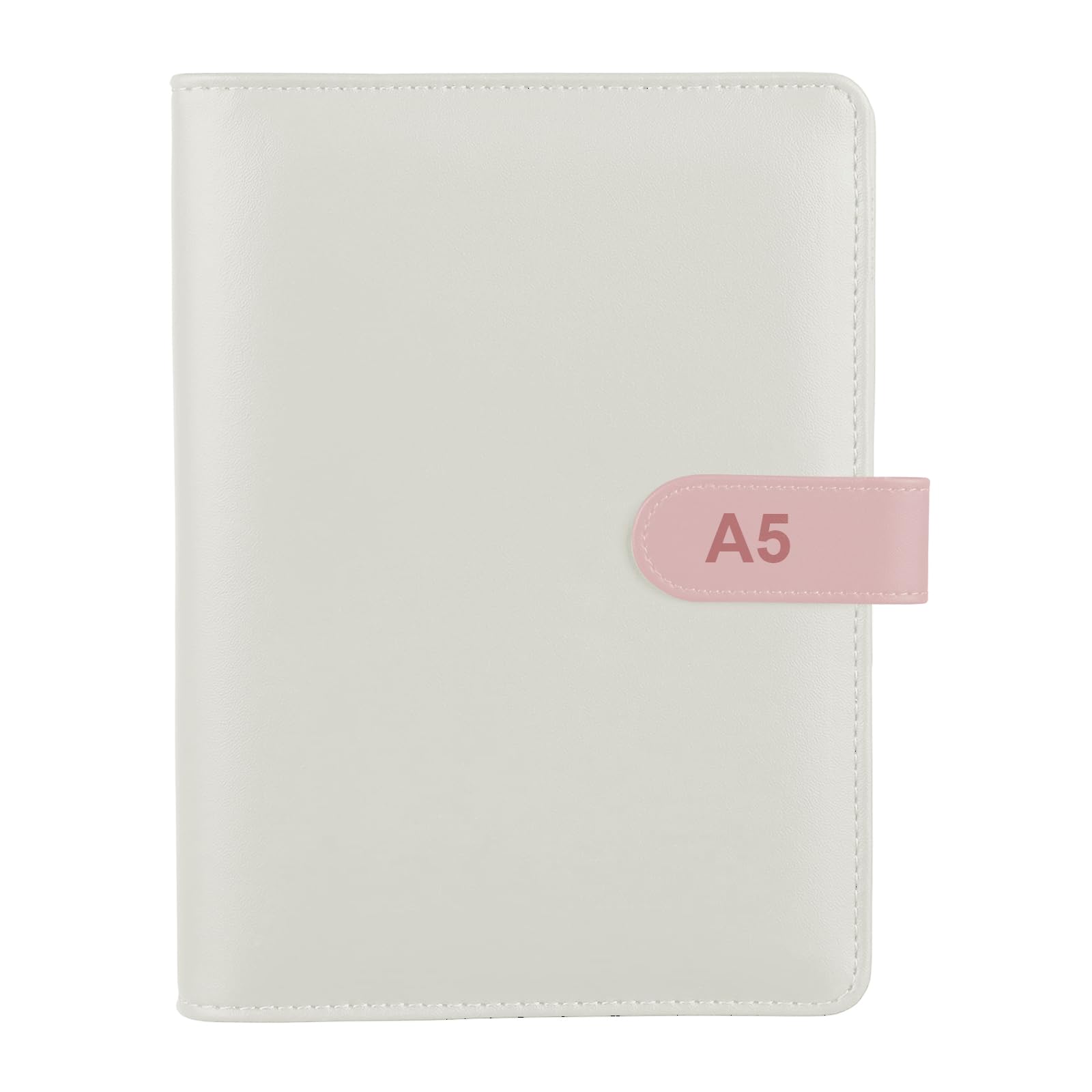 Leather A5 Ring Binder, White Ring Binder Planner Notebook Cover PU Leather Notebook Planner Organizer Refillable Binders Cover for A5 Filler Paper(Inner Paper Not Included) — image 1