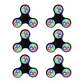 LED Glow Premium Fidget Focus Spinner Toy for Stress Relief, ADHD, Anxiety & Rave/EDM (6 Pack - Black)