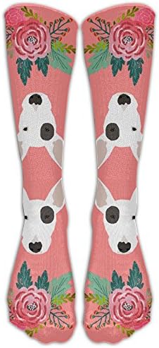 Long Bull Terrier Floral Flowers Socks Women's Winter Vintage Cotton Wool Knit Long Crew Socks