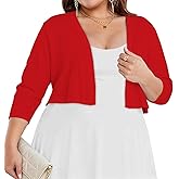 Plus Size Shrugs for Women 3/4 Sleeve Cropped Cardigan Knit Sweaters Open Front Bolero