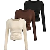 SOLY HUX Girl's Long Sleeve T Shirts 3 Packs Crewneck Fall Tees Ruched Fitted Tee Shirt Tops