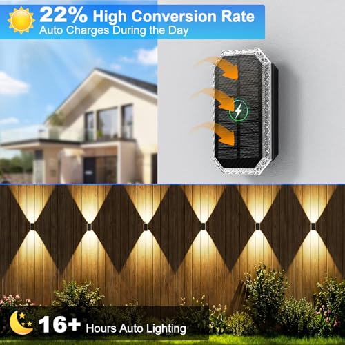 Outdoor Solar Wall Lights, 3 Colour Temperatures Outdoor Solar Lights IP65 Waterproof Outdoor Solar Lamps 1200 mAH Battery for Patio, Porch, Pool, Balcony Decoration (8 Pieces)