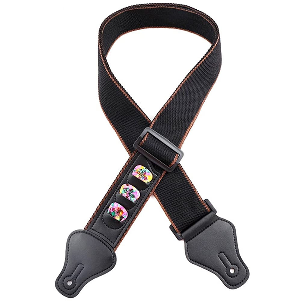byou Guitar Strap,Bass Strap Cotton Leather 5cm Width and Adjustable Length from 95cm to 158cm Belt with Pick Holders for Guitar Folk Acoustic Guitar Electric Guitar Bass Guitar